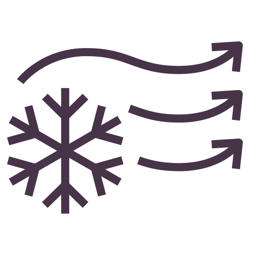 Purple snowflake icon with three flowing arrows.