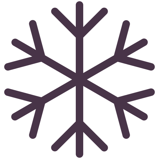 A dark purple snowflake icon on a solid white background.