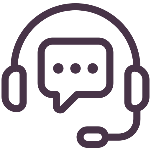 Headset and speech bubble icon.